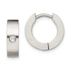 Chisel Stainless Steel Brushed with CZ 4mm Hinged Hoop Earrings