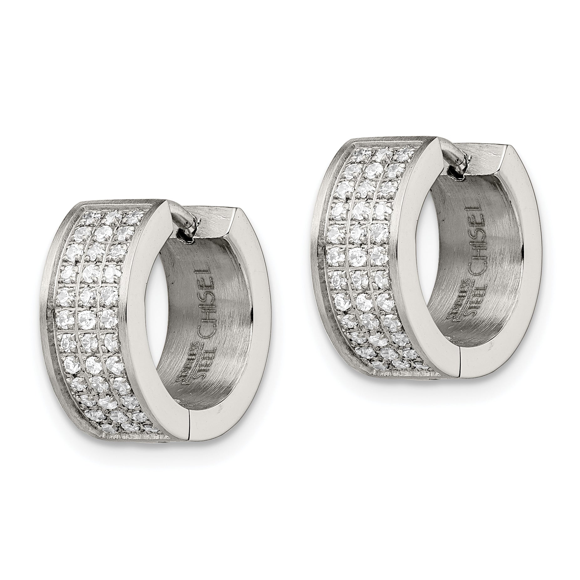 Sophia Jewelers Stainless Steel CZ Hoop Earrings with Brushed Polished Finish