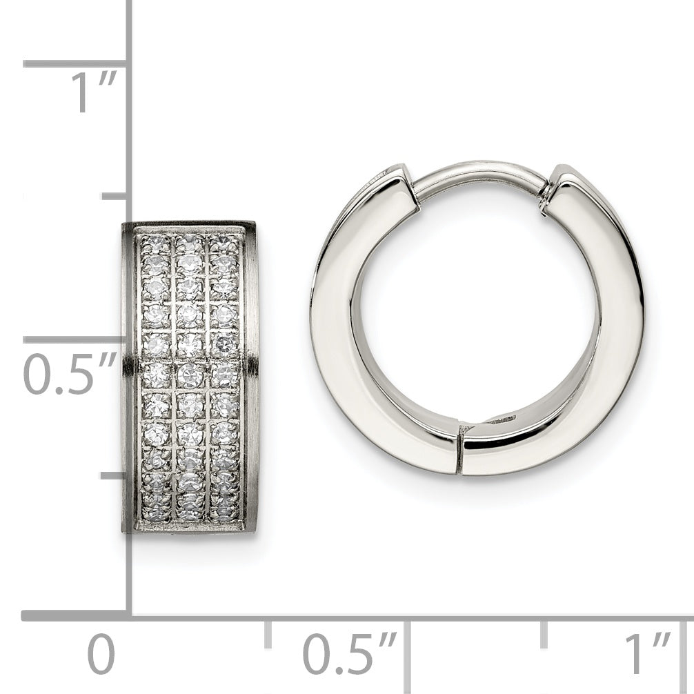 Sophia Jewelers Stainless Steel CZ Hoop Earrings with Brushed Polished Finish