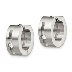 Sophia Jewelers Unisex Stainless Steel CZ Hoop Earrings Brushed & Polished