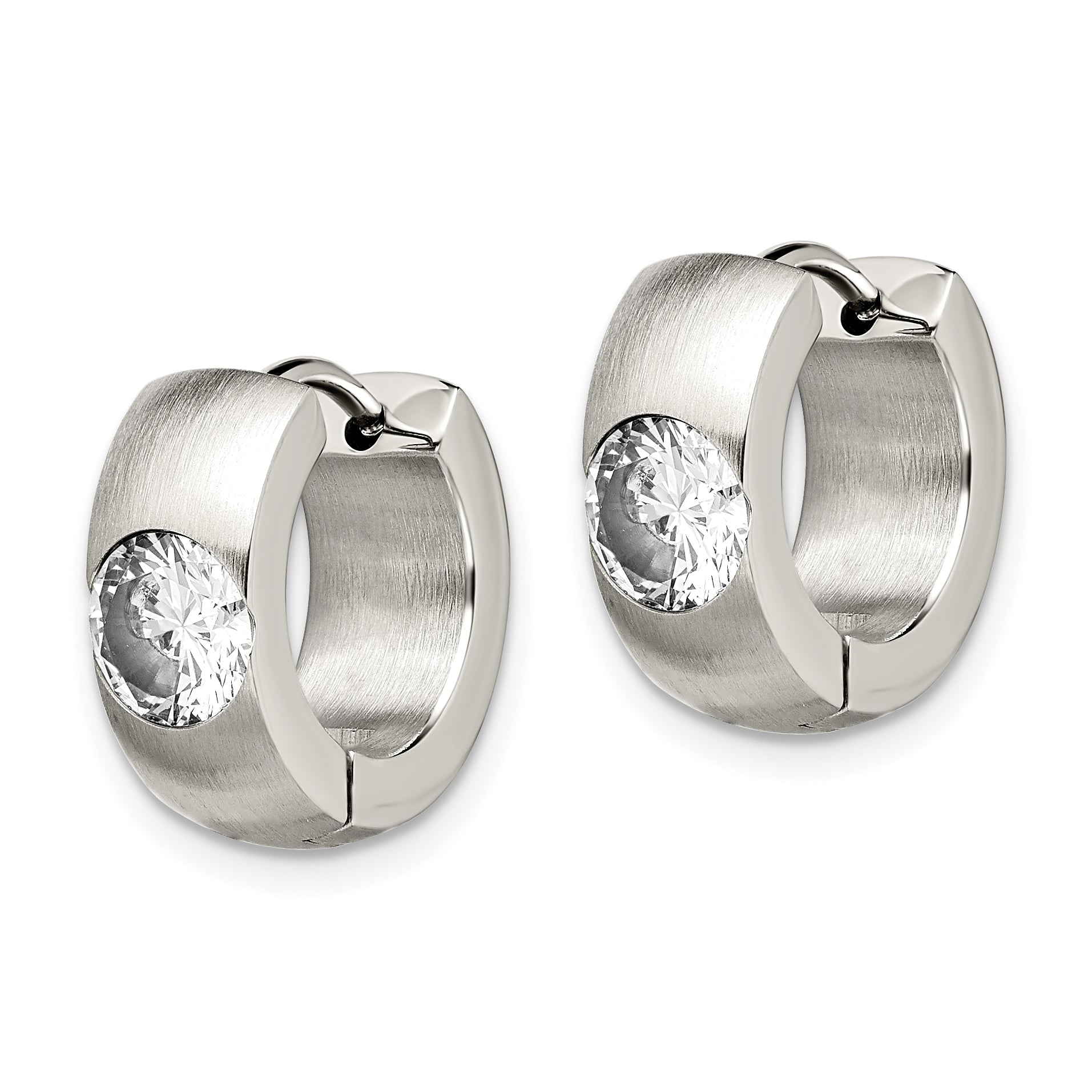 Chisel Stainless Steel Cubic Zirconia Unisex Hoop Earrings Gift Ready