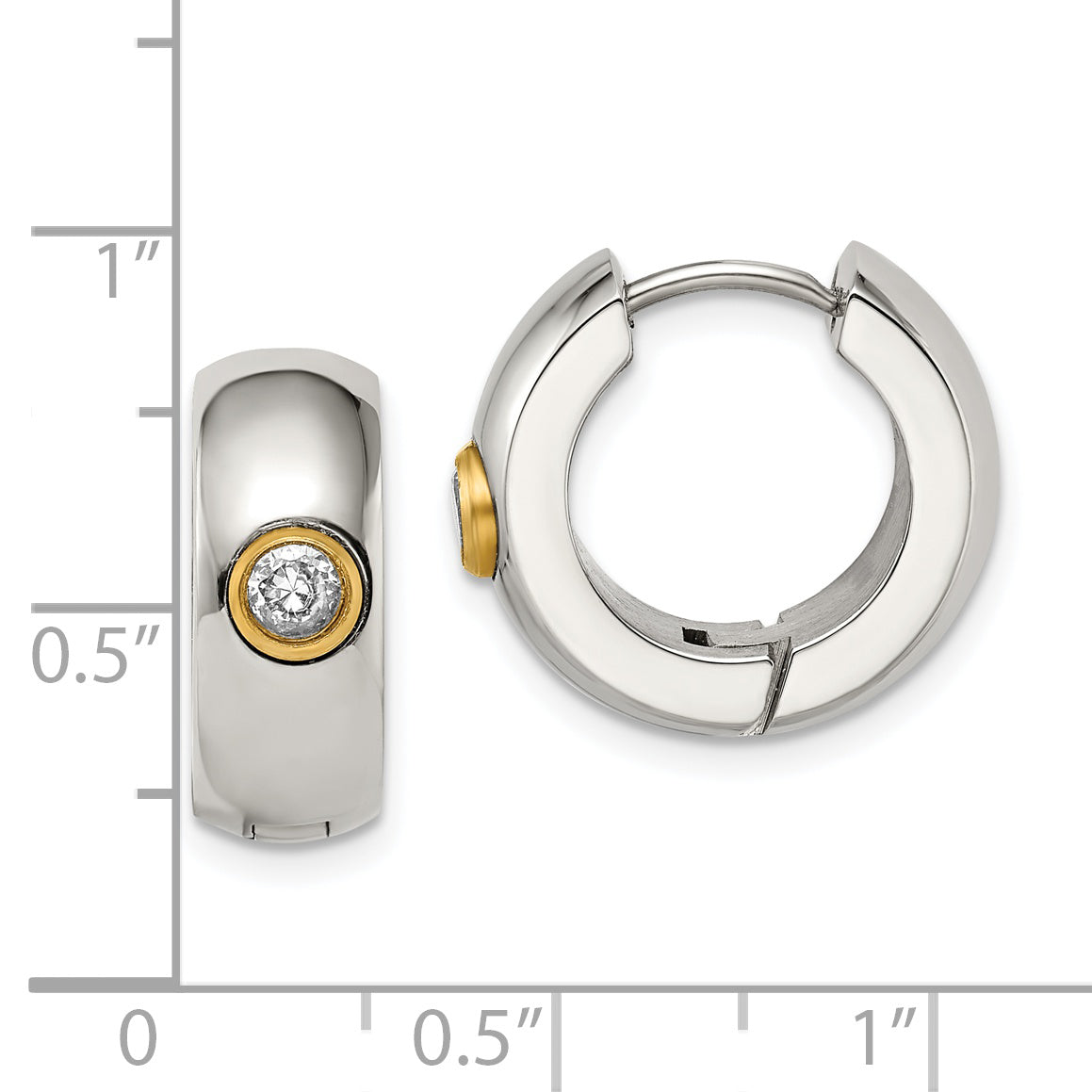 Chisel Gold-Tone Stainless Steel Hoop Earrings with CZ for Unisex Elegance