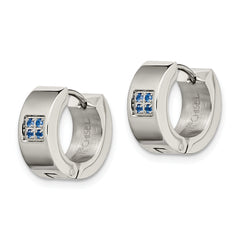 Chisel Stainless Steel Brushed and Polished with Blue CZ 6mm Hinged Hoop Earrings