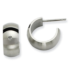 Stainless Steel Brushed Black Rubber w/ CZ Post Hoop Earrings