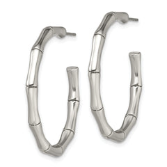 Stainless Steel Bamboo Design Polished J Hoop Earrings Gift Ready