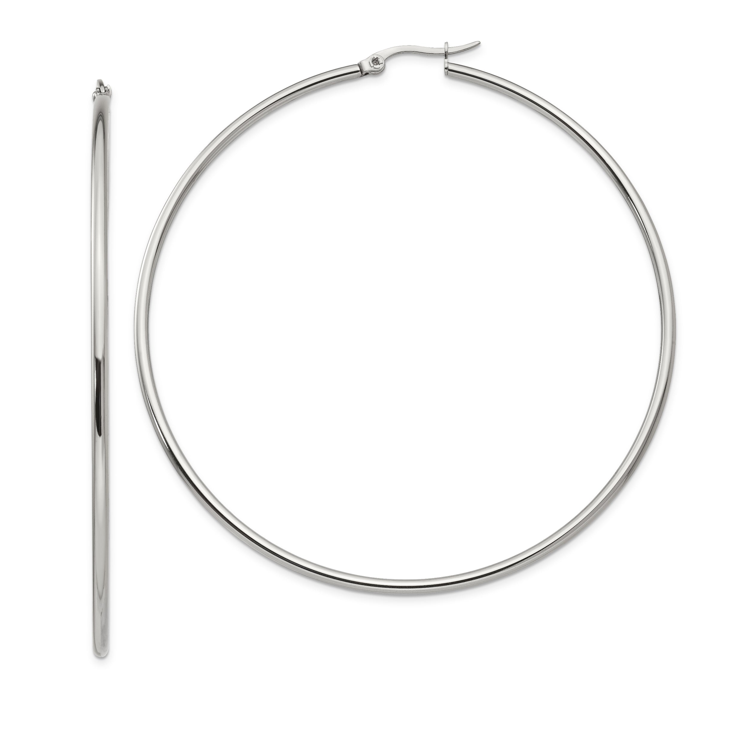 Chisel Stainless Steel Polished 70mm Diameter 2mm Hoop Earrings