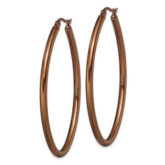 Chisel Stainless Steel Polished Brown IP-plated 55mm Diameter 3mm Oval Hoop Earrings