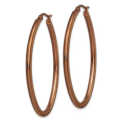 Chisel Stainless Steel Polished Brown IP-plated 50mm Diameter 3mm Oval Hoop Earrings