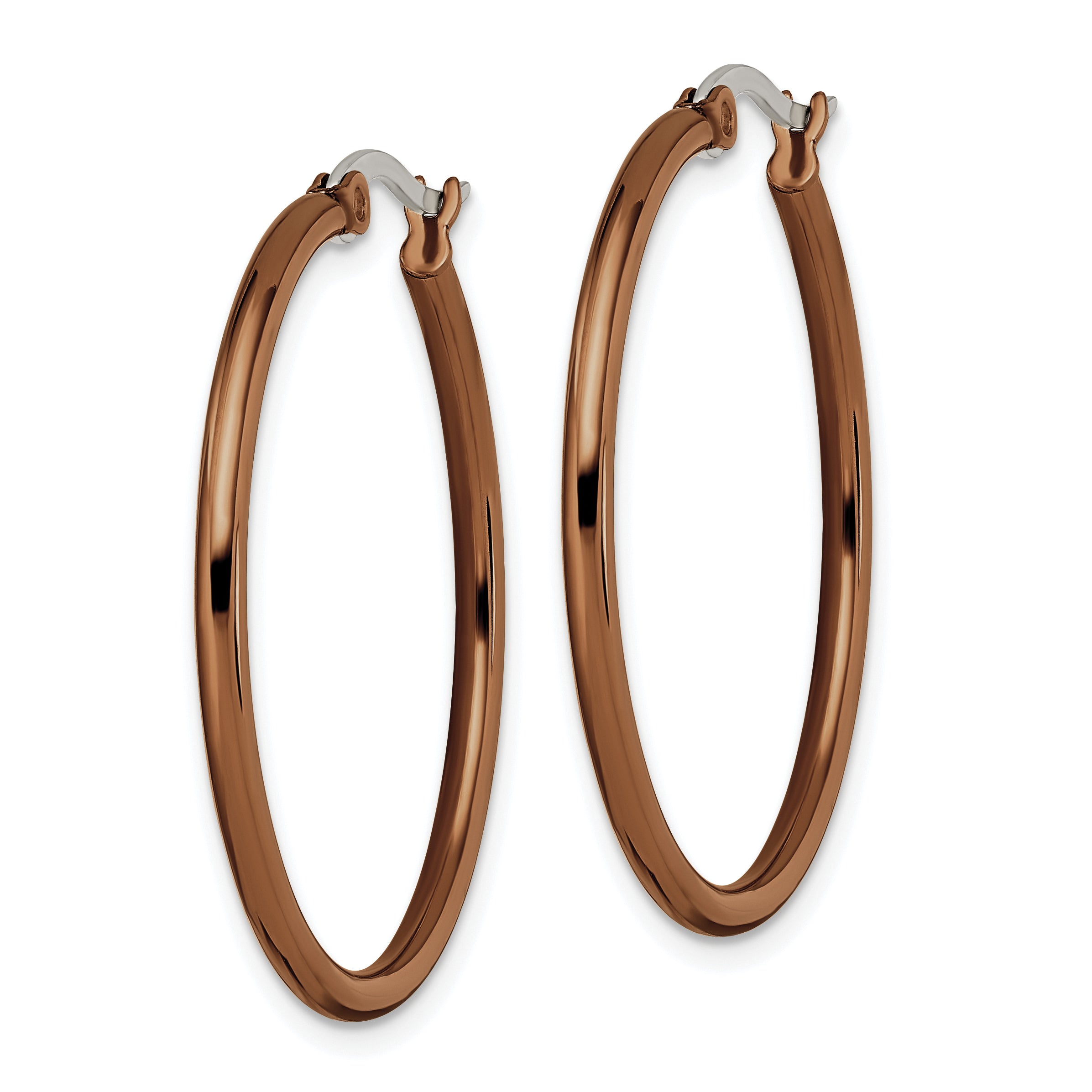 Chisel Stainless Steel Polished Brown IP-plated 32mm Diameter 2mm Hoop Earrings