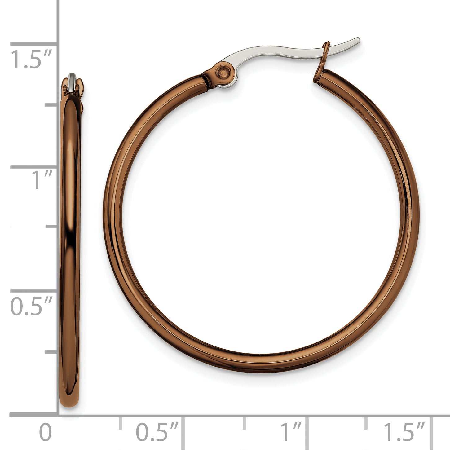 Chisel Stainless Steel Polished Brown IP-plated 32mm Diameter 2mm Hoop Earrings