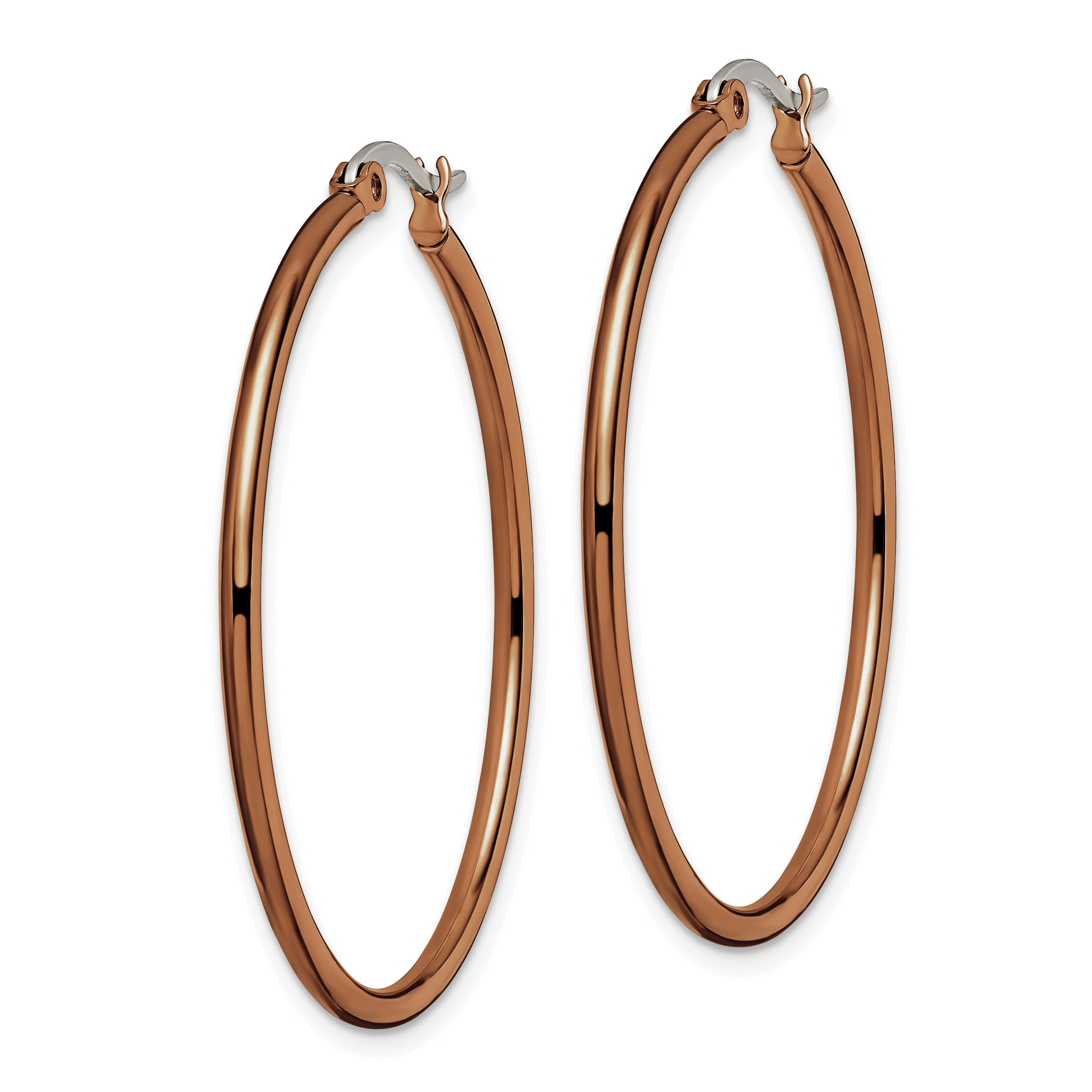 Chisel Stainless Steel Polished Brown IP-plated 40mm Diameter 2mm Hoop Earrings