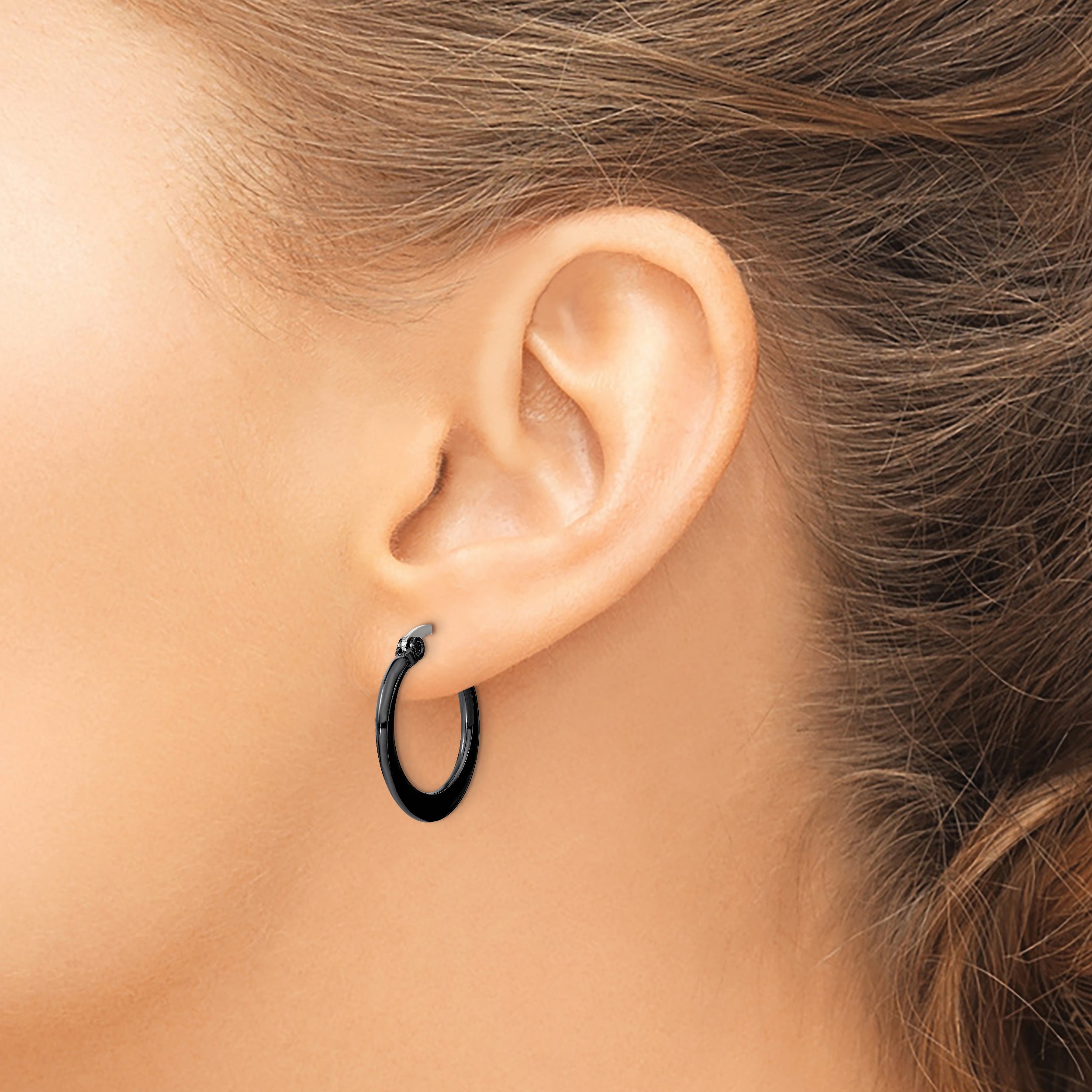 Chisel Stainless Steel Polished Black IP-plated 19mm Diameter 2mm Hoop Earrings