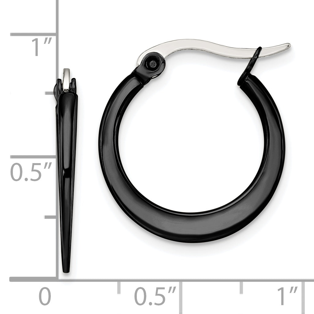 Chisel Stainless Steel Polished Black IP-plated 19mm Diameter 2mm Hoop Earrings