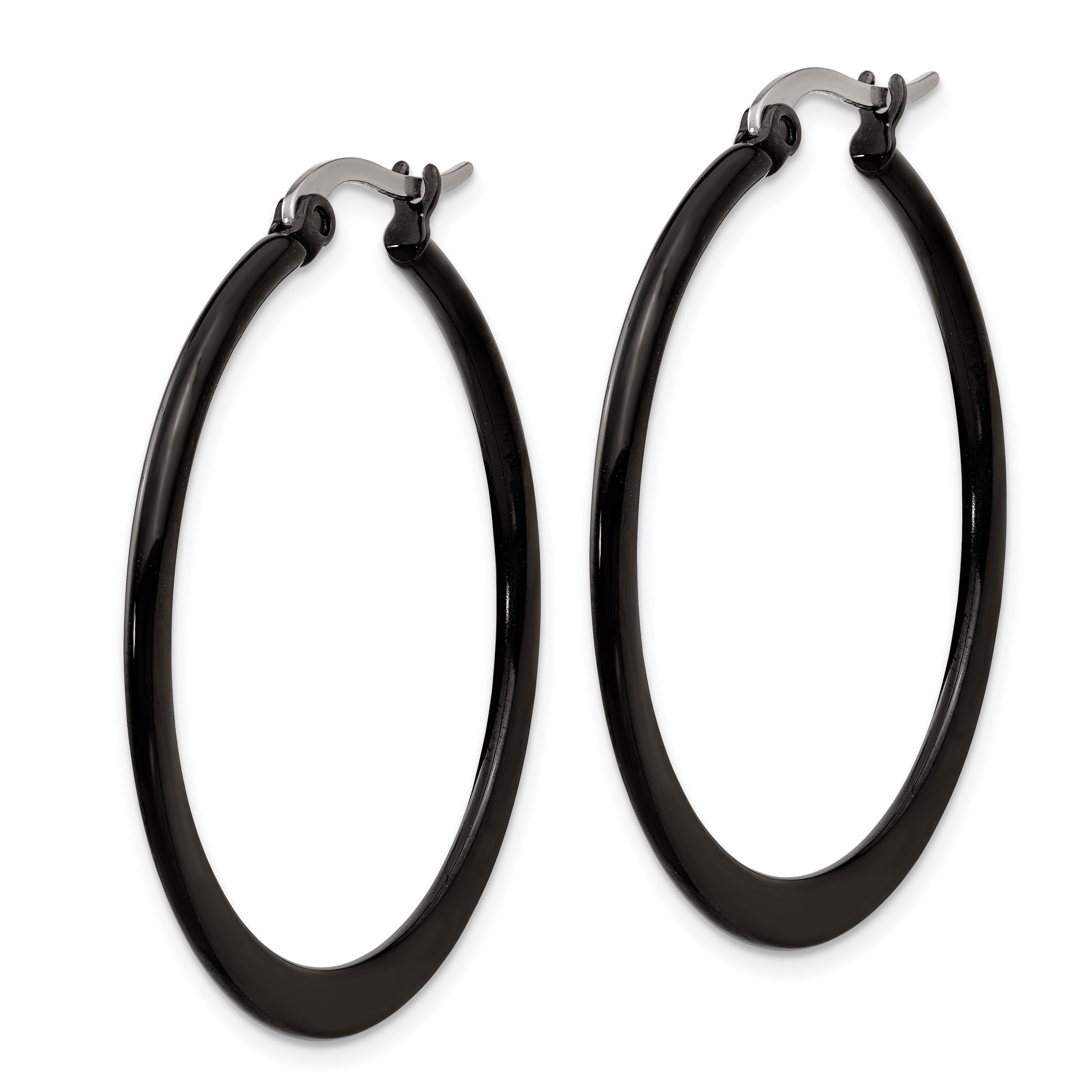 Chisel Polished Black IP Stainless Steel Hoop Earrings Gift Ready