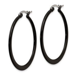 Chisel Stainless Steel Polished Black IP-plated 34mm Diameter 2mm Hoop Earrings