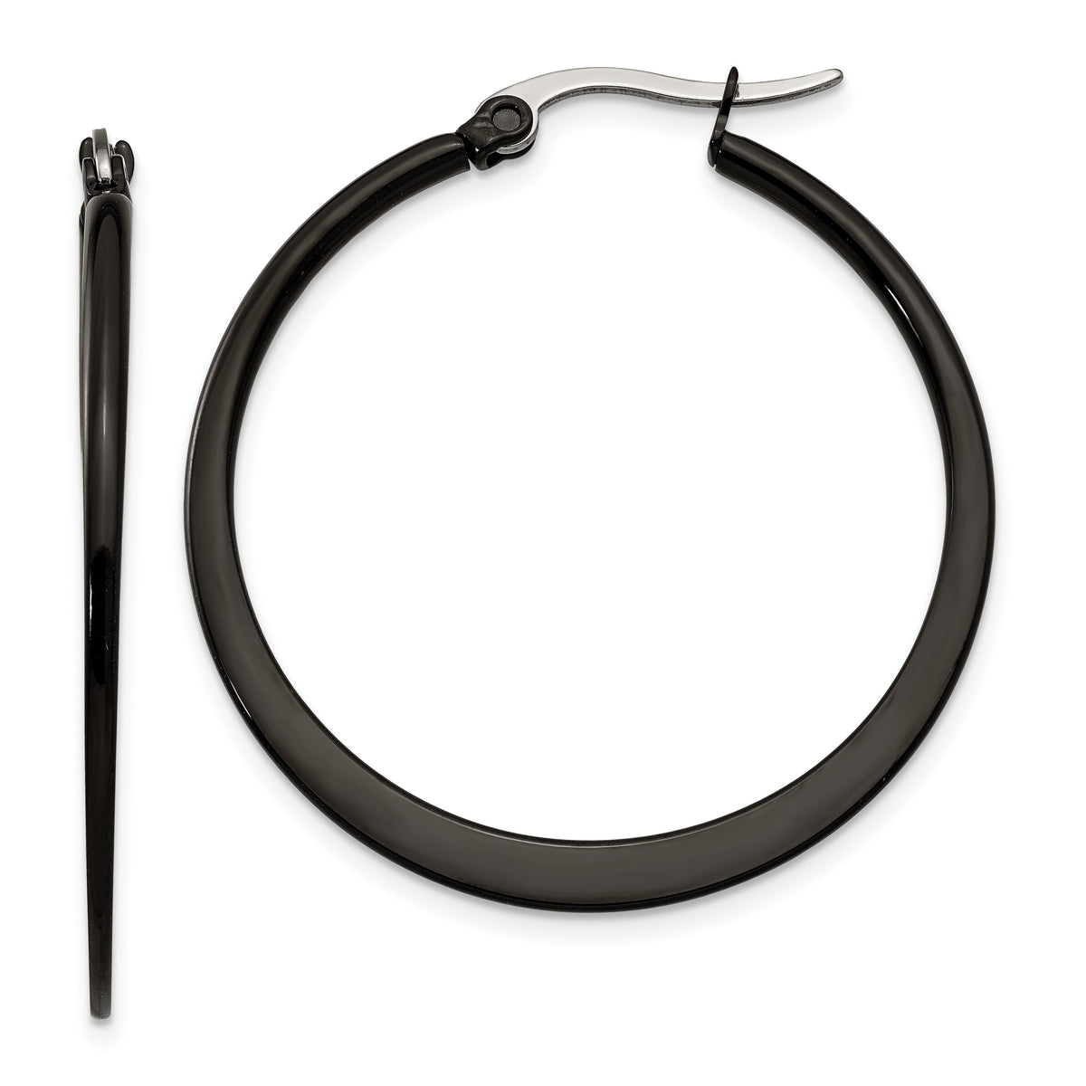 Chisel Stainless Steel Polished Black IP-plated 34mm Diameter 2mm Hoop Earrings