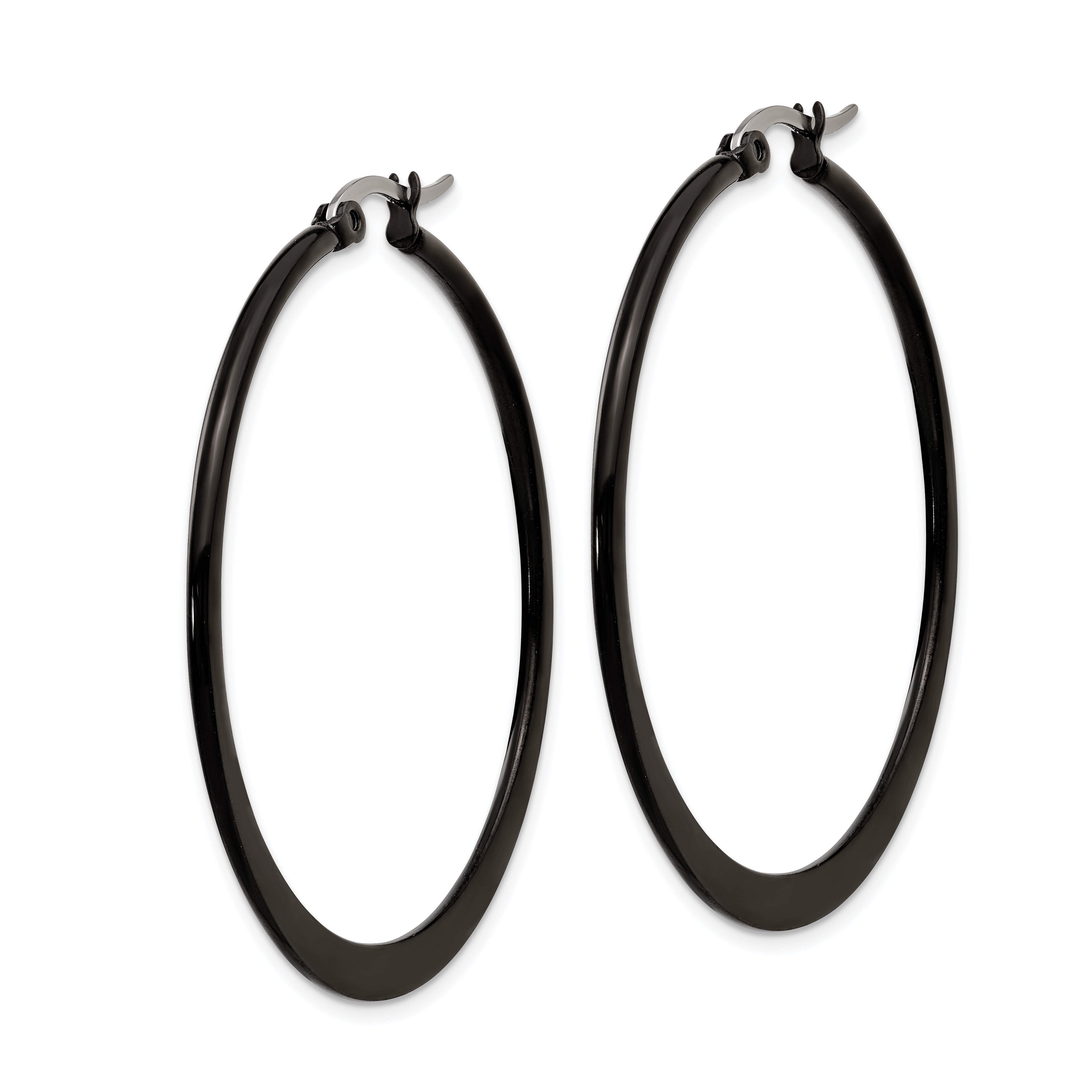 Chisel Stainless Steel Polished Black IP-plated 43mm Diameter 2mm Hoop Earrings