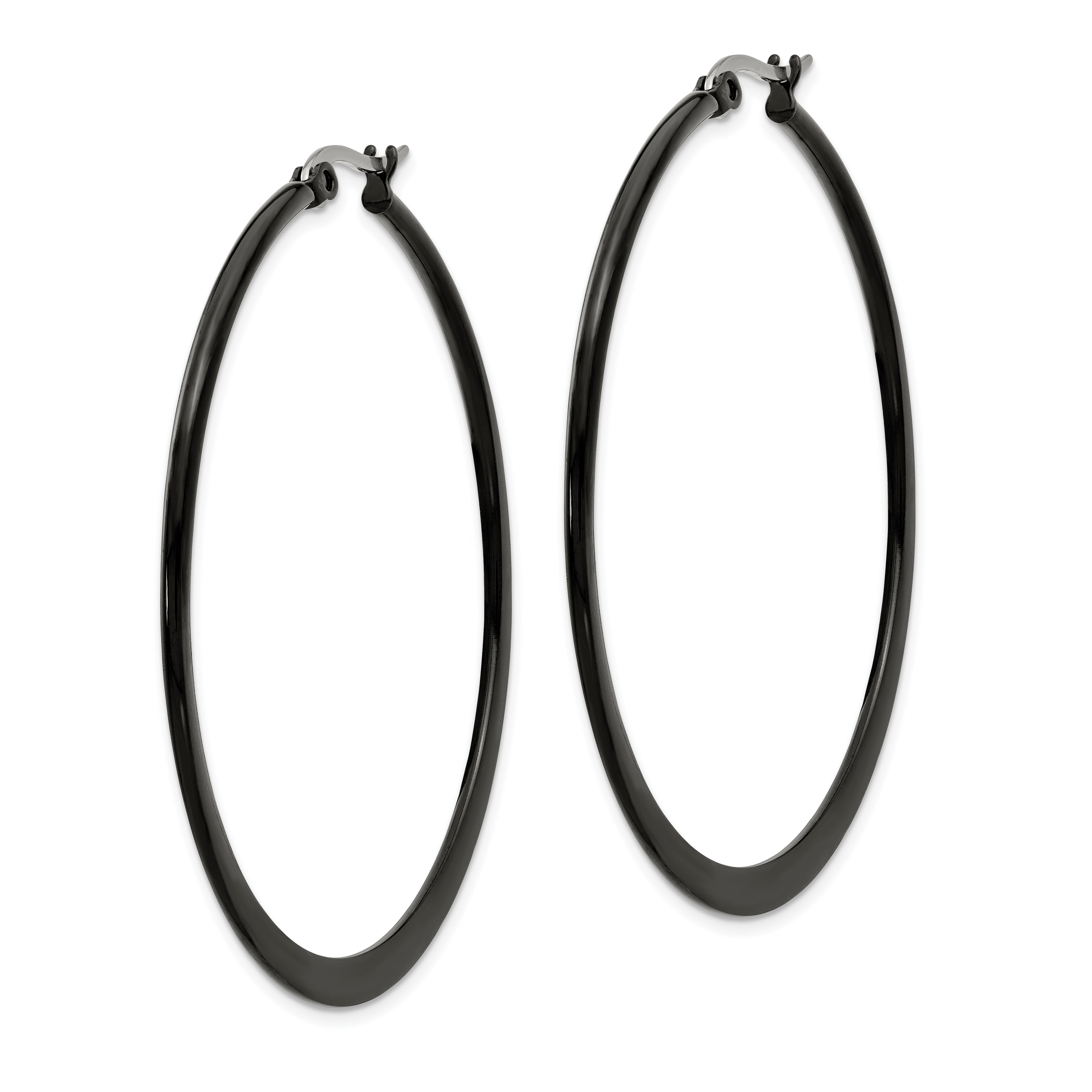 Chisel Stainless Steel Polished Black IP-plated 55mm Diameter 2mm Hoop Earrings