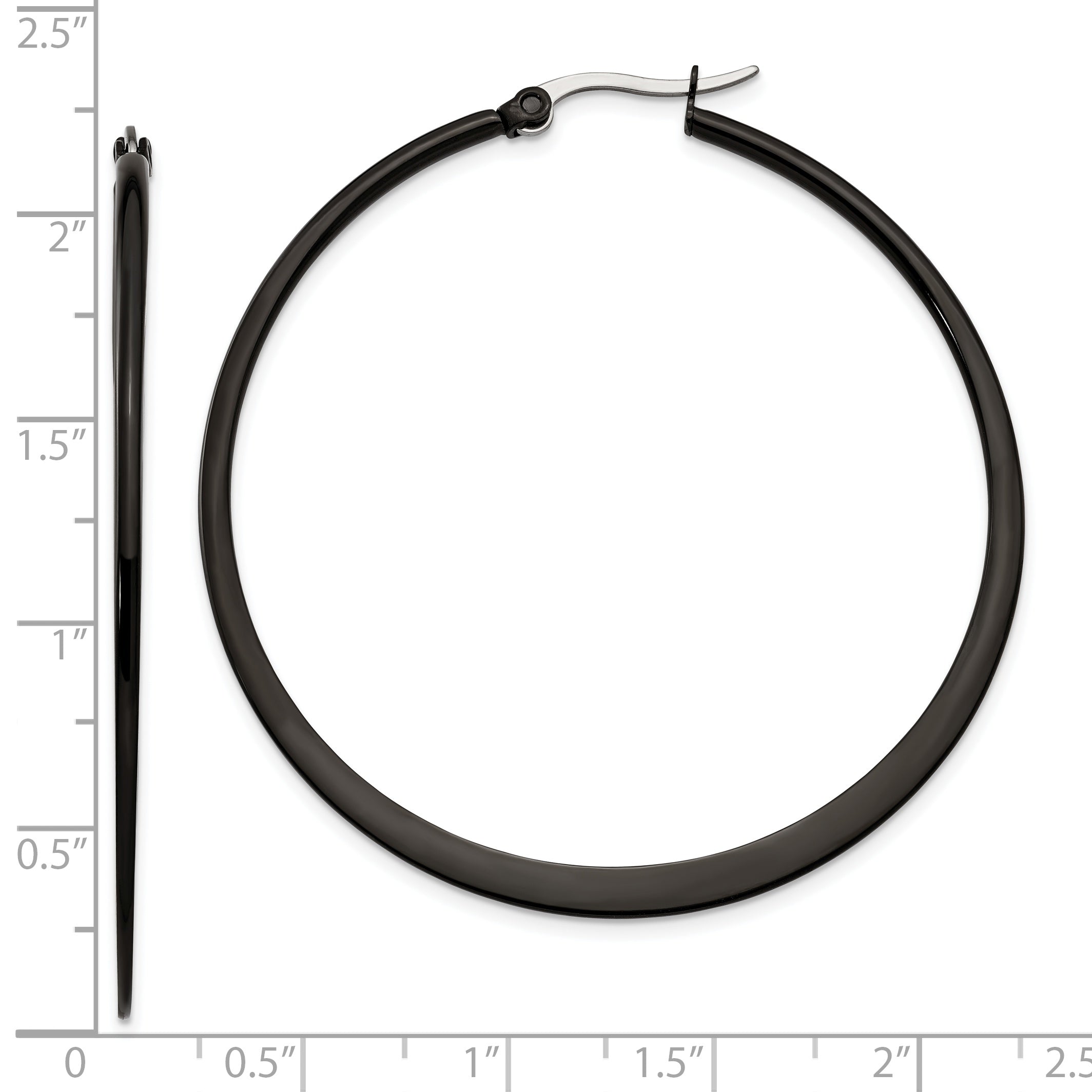 Chisel Stainless Steel Polished Black IP-plated 55mm Diameter 2mm Hoop Earrings