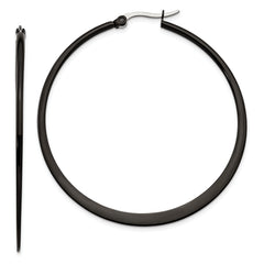 Chisel Stainless Steel Polished Black IP-plated 55mm Diameter 2mm Hoop Earrings