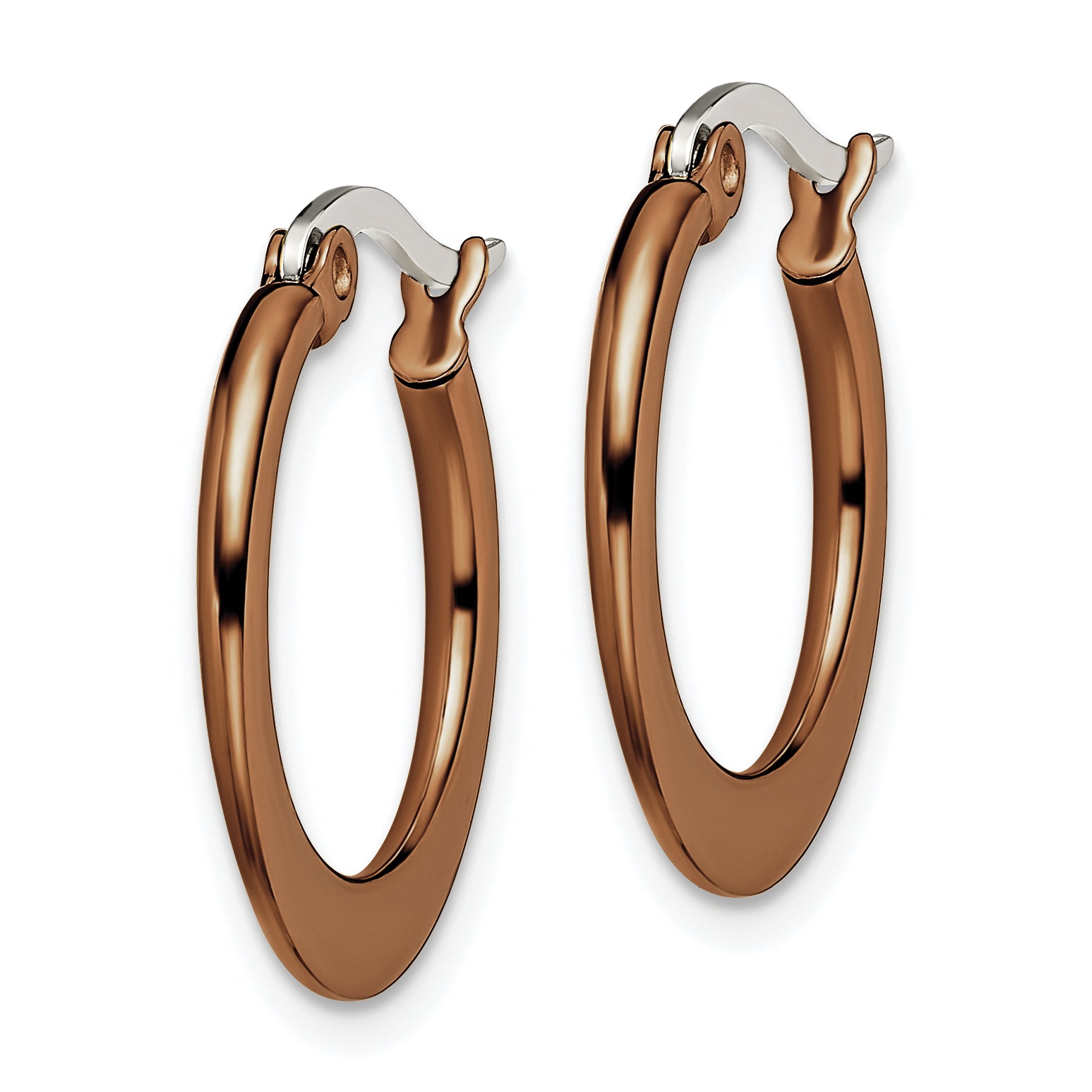 Chisel Stainless Steel Polished Brown IP-plated 19mm Diameter Tapered Hoop Earrings