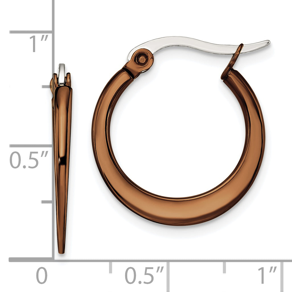 Chisel Stainless Steel Polished Brown IP-plated 19mm Diameter Tapered Hoop Earrings