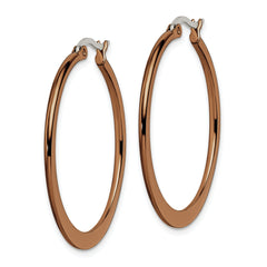 Chisel Stainless Steel Polished Brown IP-plated 34mm Diameter Tapered Hoop Earrings