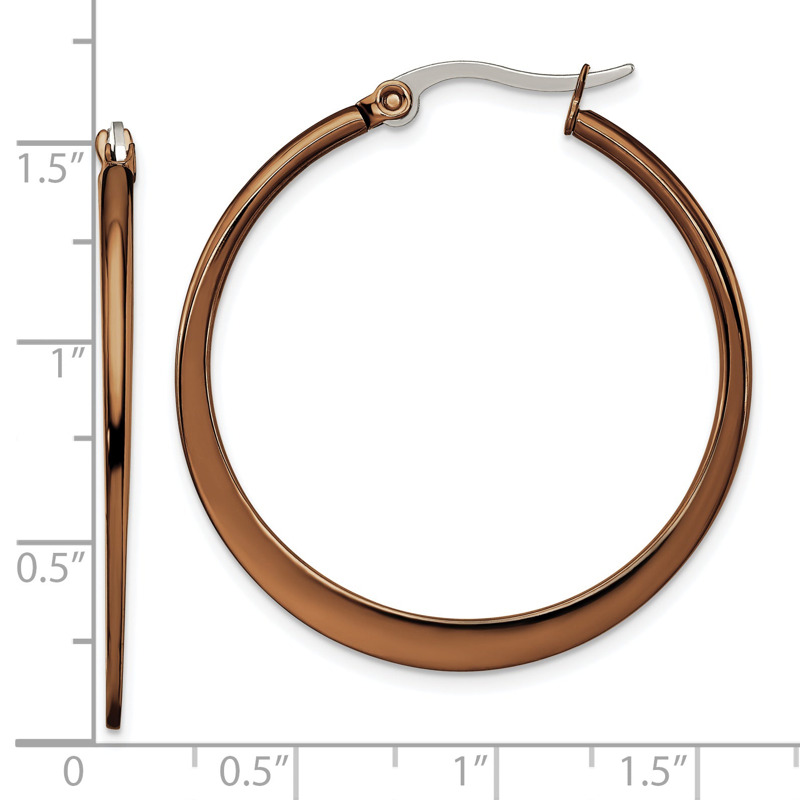 Chisel Stainless Steel Polished Brown IP-plated 34mm Diameter Tapered Hoop Earrings