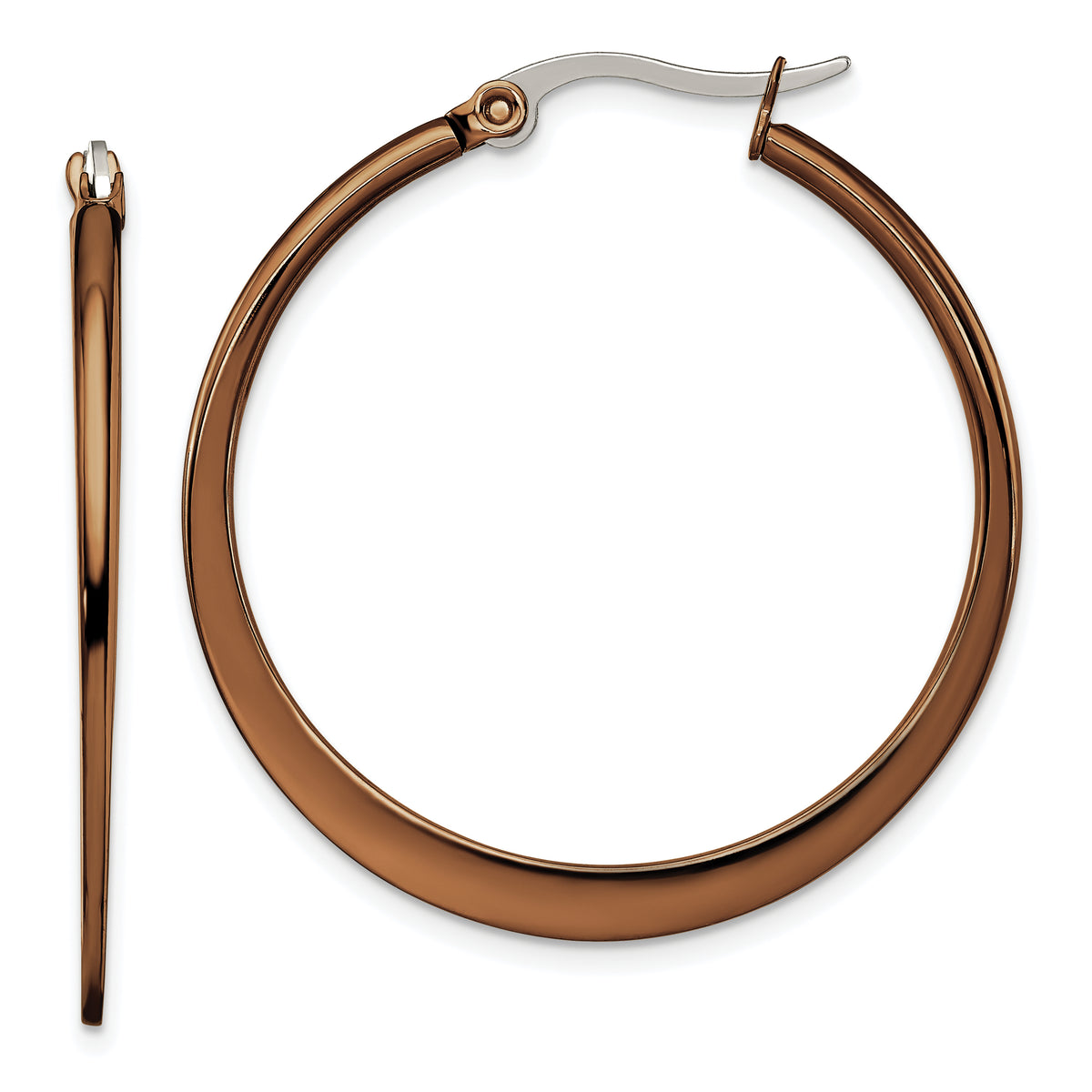 Chisel Stainless Steel Polished Brown IP-plated 34mm Diameter Tapered Hoop Earrings