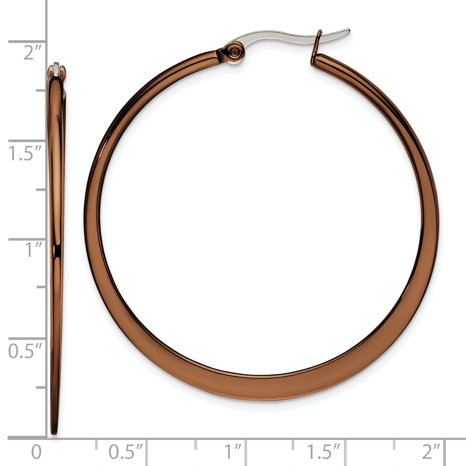 Chisel Stainless Steel Polished Brown IP-plated 43mm Diameter Tapered Hoop Earrings