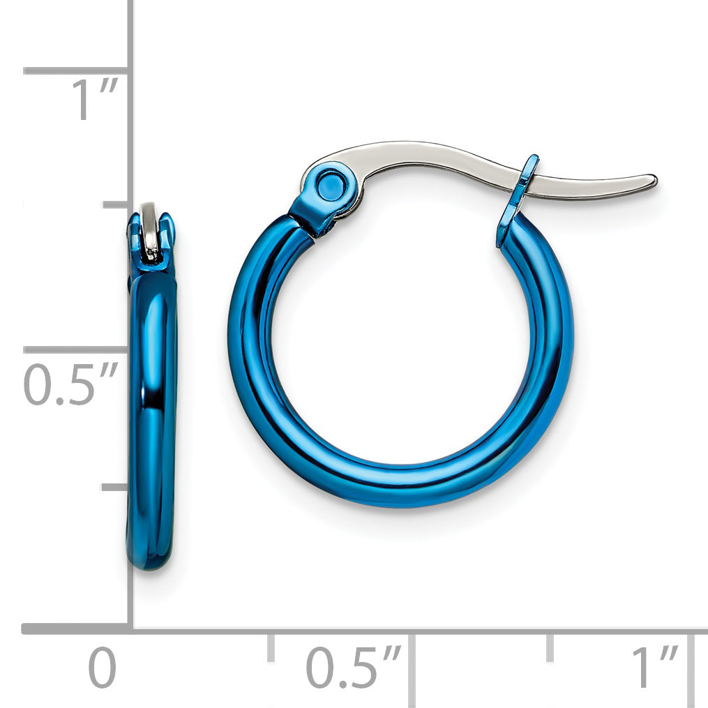 Chisel Stainless Steel Polished Blue IP-plated 15.5mm Diameter 2mm Hoop Earrings