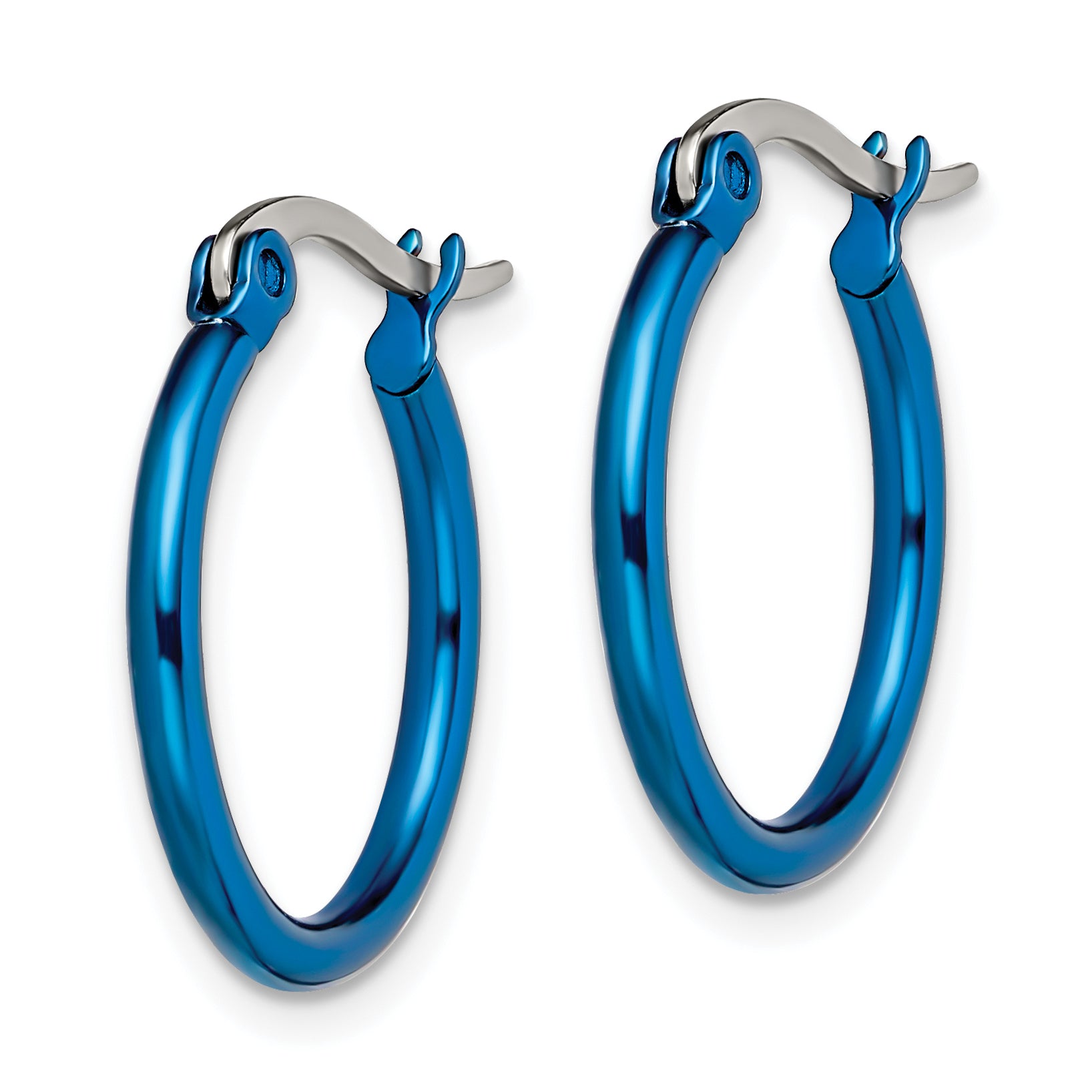 Chisel Stainless Steel Polished Blue IP-plated 19mm Diameter 2mm Hoop Earrings