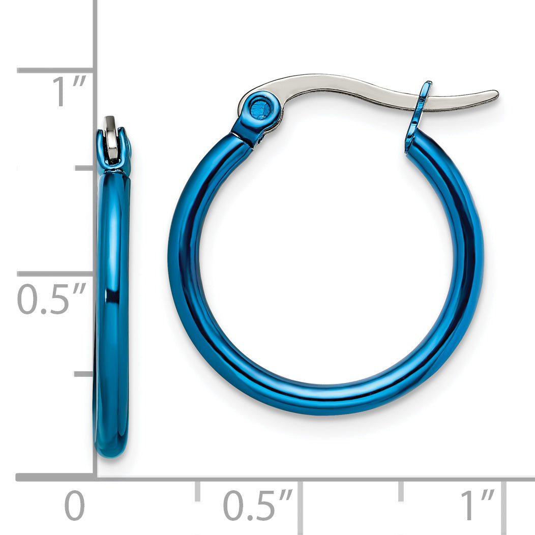 Chisel Stainless Steel Polished Blue IP-plated 19mm Diameter 2mm Hoop Earrings