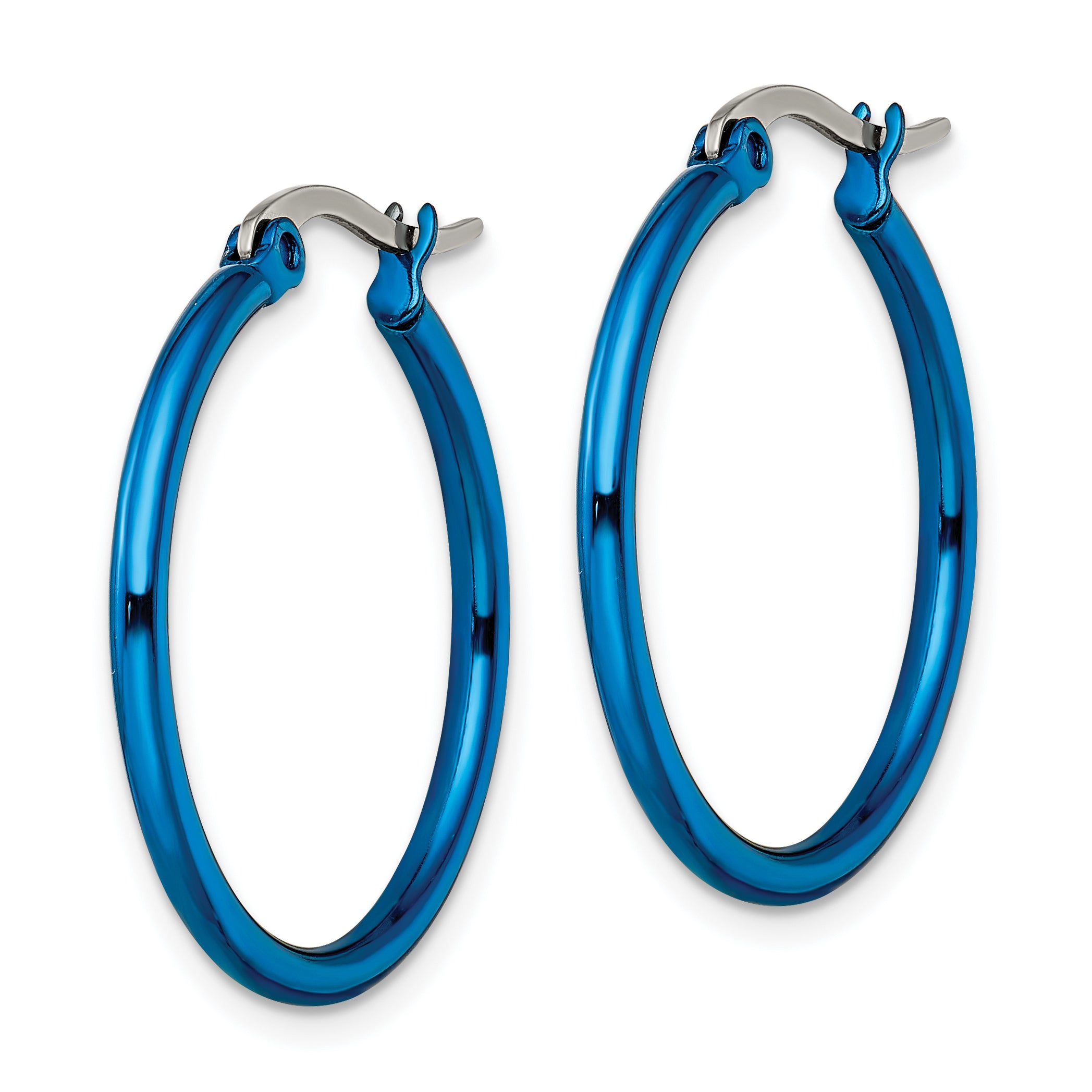 Chisel Polished Stainless Steel Blue Hoop Earrings Modern, Durable, Elegant