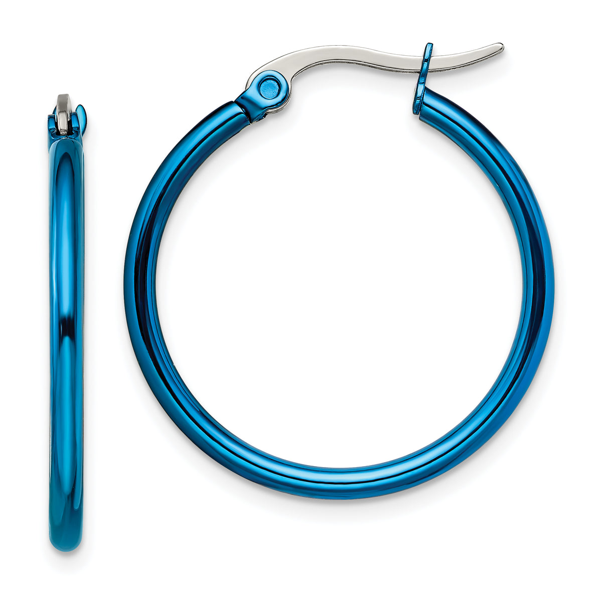 Chisel Stainless Steel Polished Blue IP-plated 26mm Diameter 2mm Hoop Earrings