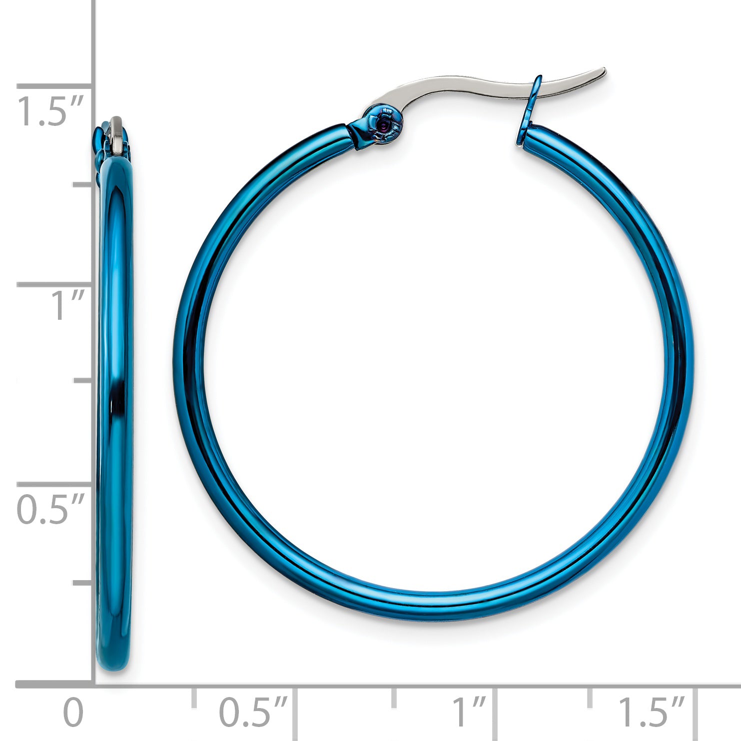 Chisel Stainless Steel Polished Blue IP-plated 32mm Diameter 2mm Hoop Earrings