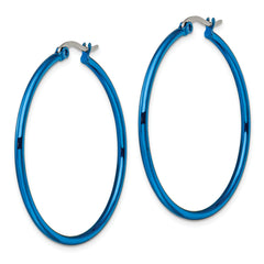 Chisel Stainless Steel Polished Blue IP-plated 42mm Diameter 2mm Hoop Earrings