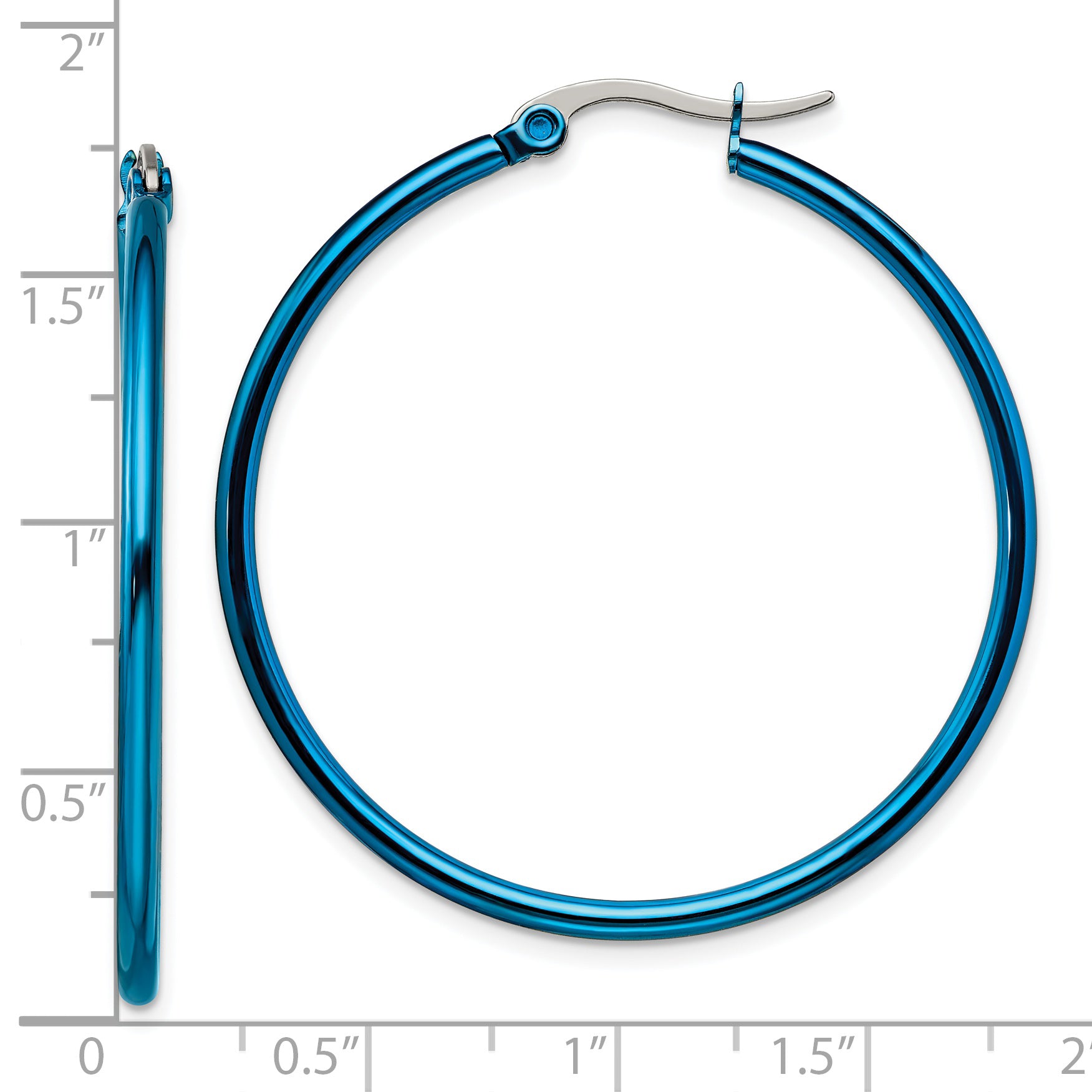 Chisel Stainless Steel Polished Blue IP-plated 42mm Diameter 2mm Hoop Earrings