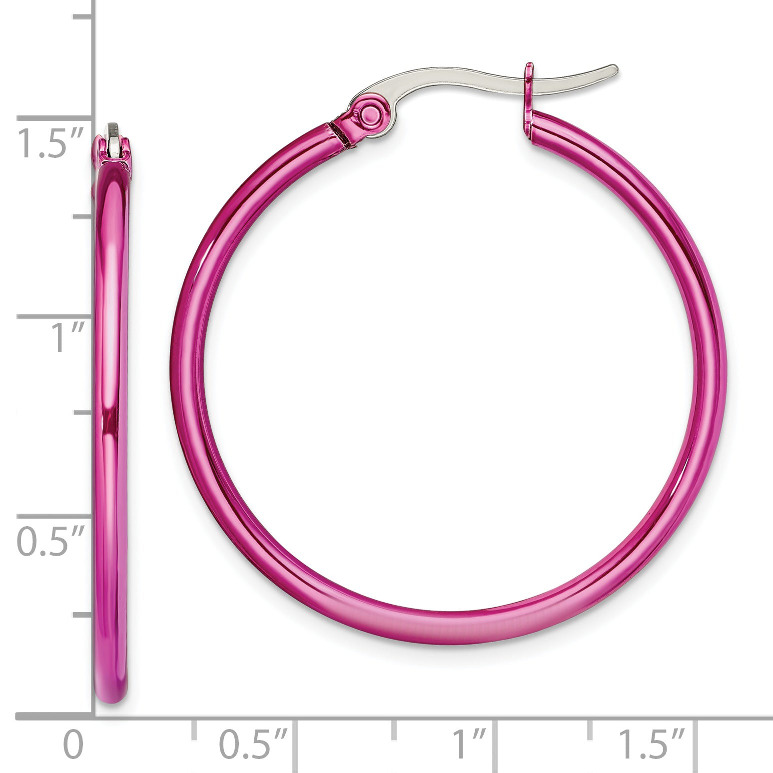 Chisel Stainless Steel Polished Pink IP-plated 32mm Diameter 2mm Hoop Earrings