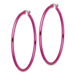 Chisel Stainless Steel Polished Pink IP-plated 48mm Diameter 2mm Hoop Earrings