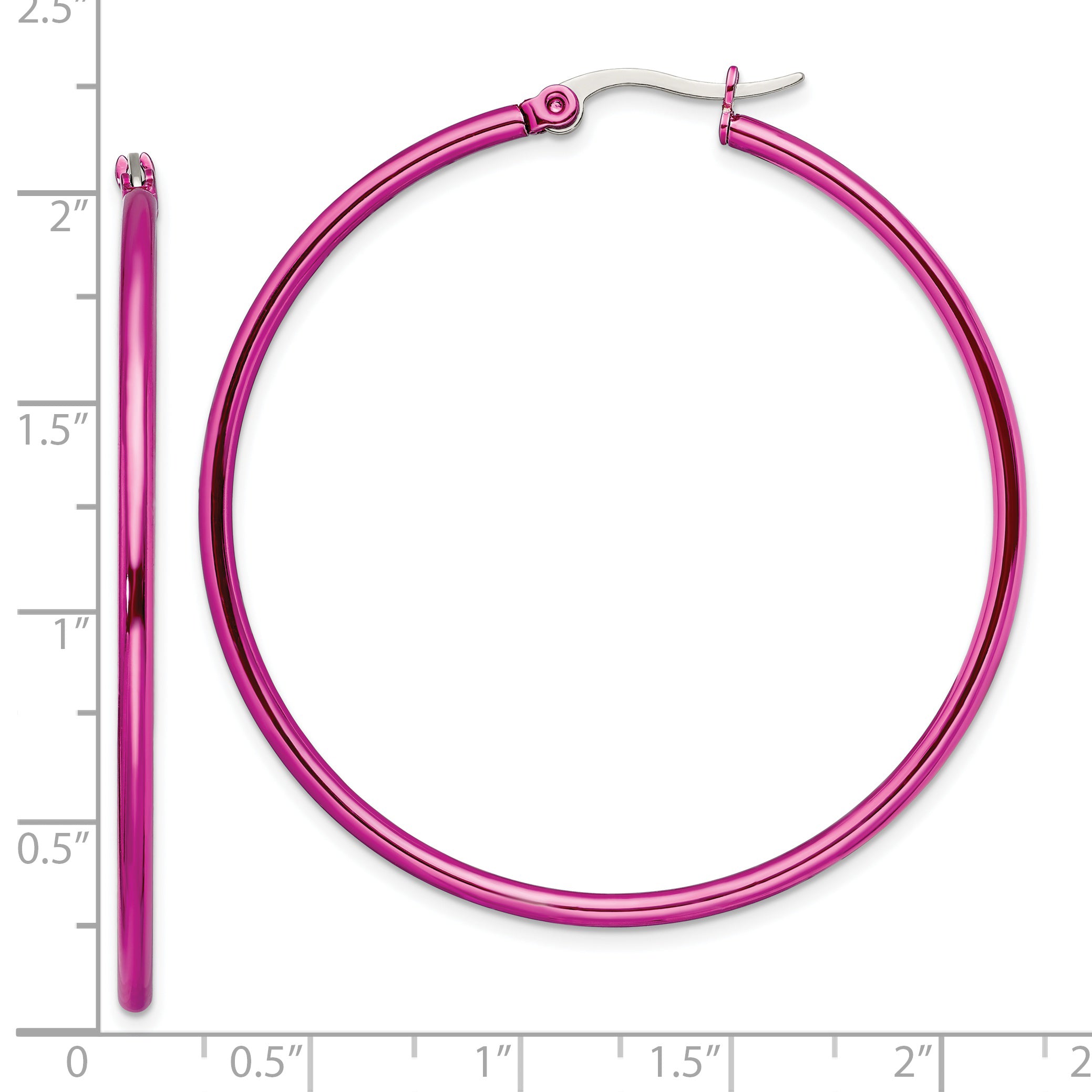 Chisel Stainless Steel Polished Pink IP-plated 48mm Diameter 2mm Hoop Earrings