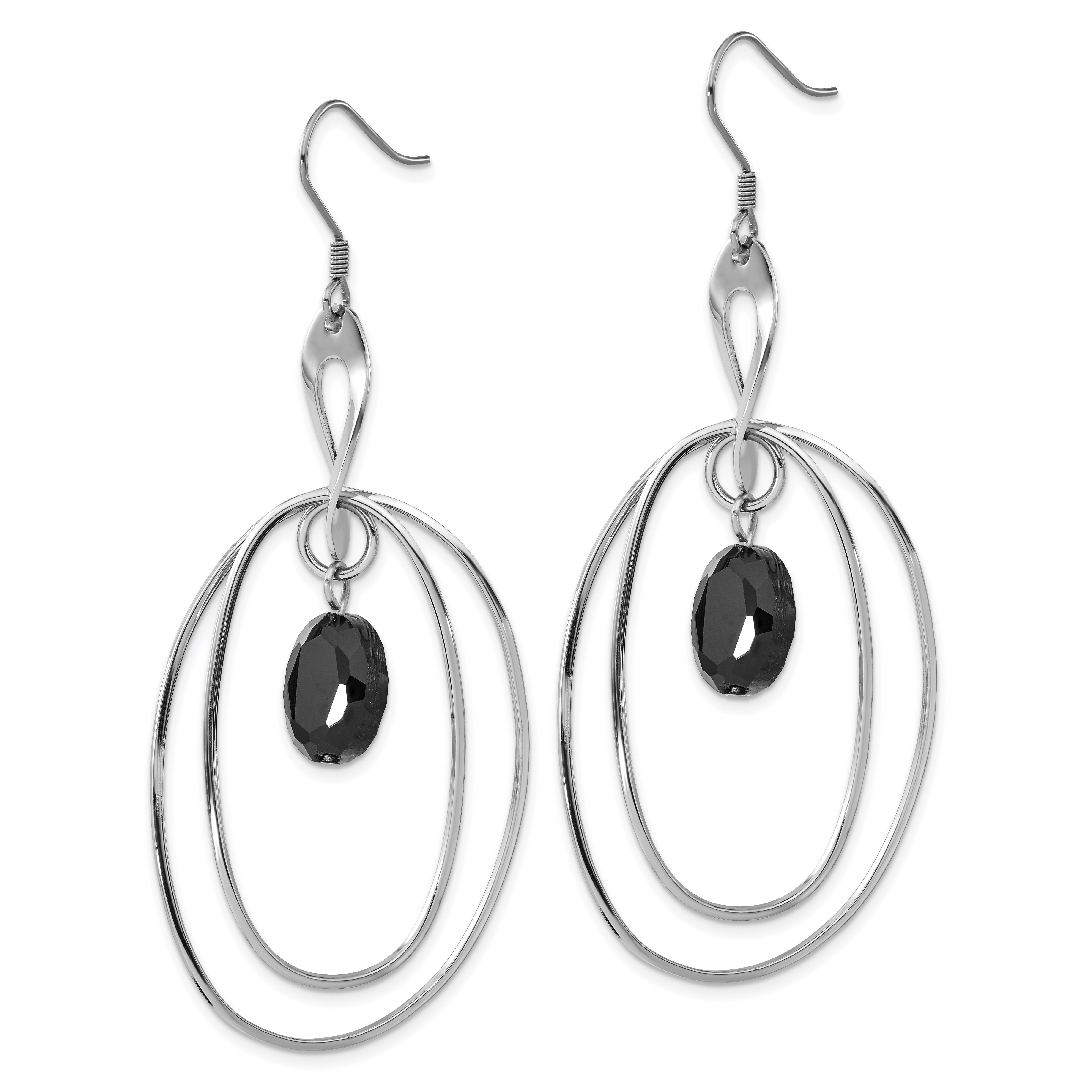 Sophia Jewelers Stainless Steel Black Glass Oval Dangle Earrings Modern Elegance