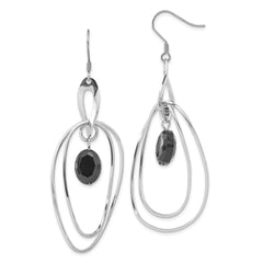 Stainless Steel Multiple Ovals with Black Glass Dangle Earrings