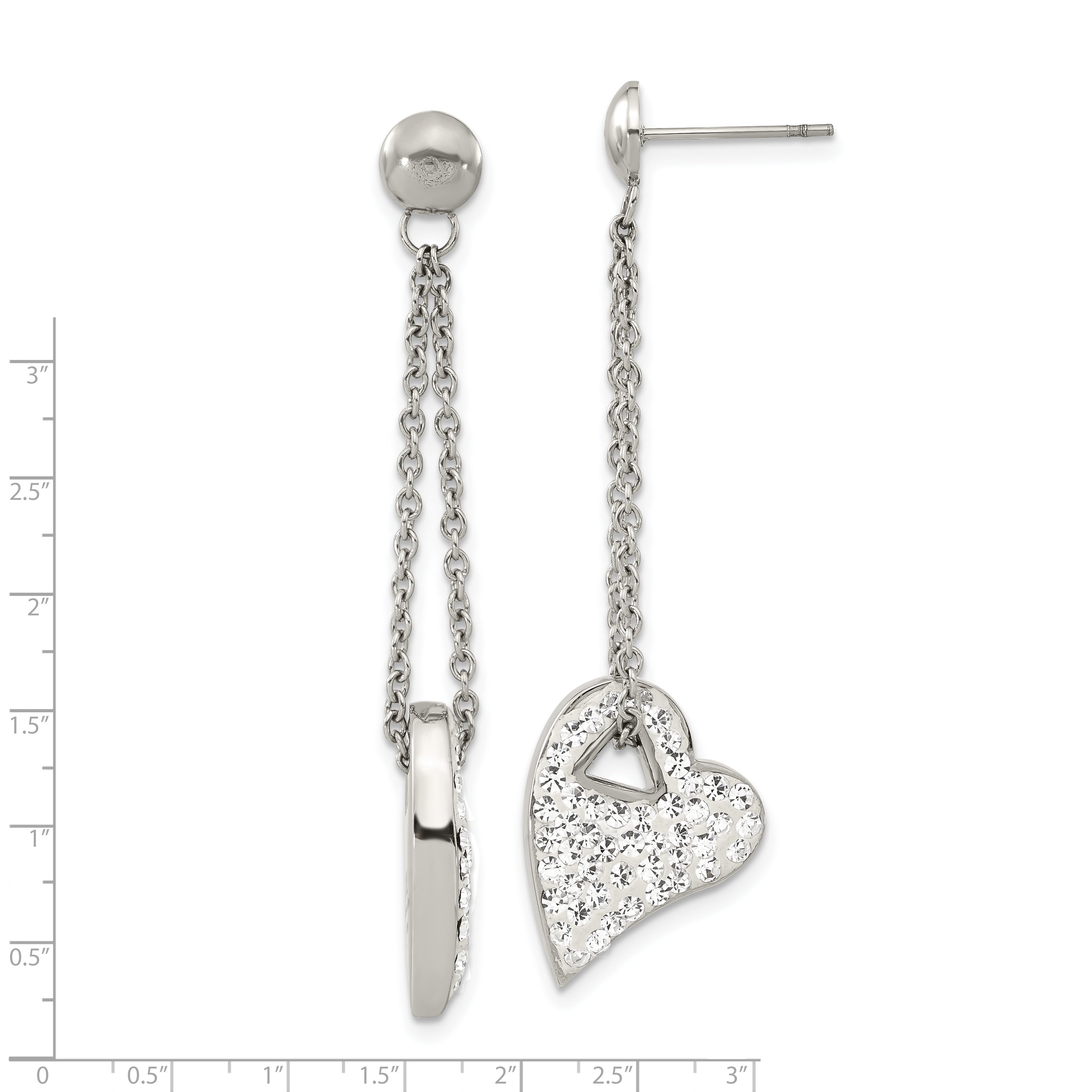 Sophia Jewelers Stainless Steel Crystal Heart Dangle Earrings Gift Ready