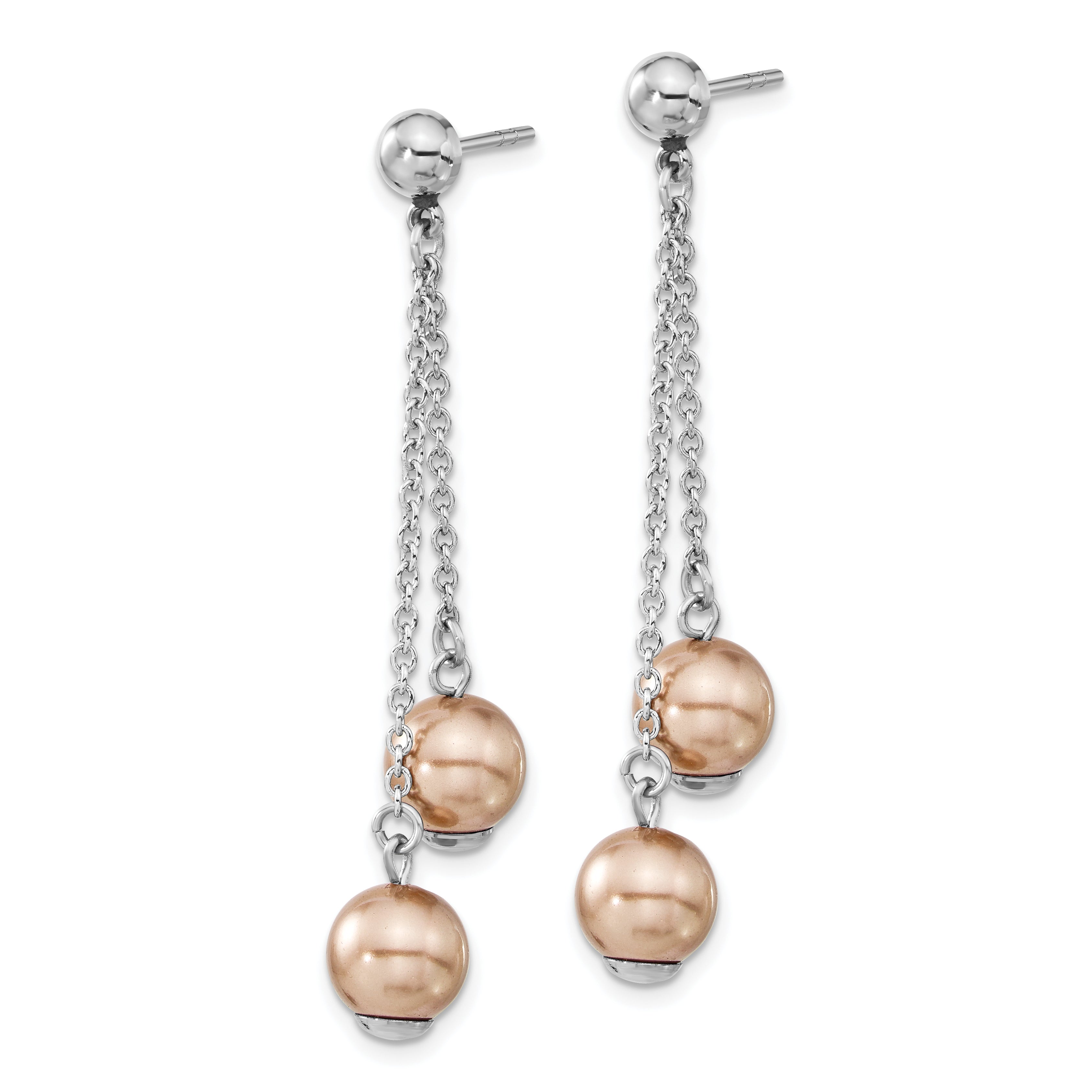 Sophia Jewelers Stainless Steel Champagne Simulated Pearl Dangle Earrings Gift Ready