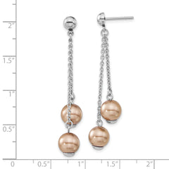 Sophia Jewelers Stainless Steel Champagne Simulated Pearl Dangle Earrings Gift Ready