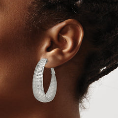 Chisel Stainless Steel Polished and Textured Oval Omega Back Hoop Earrings