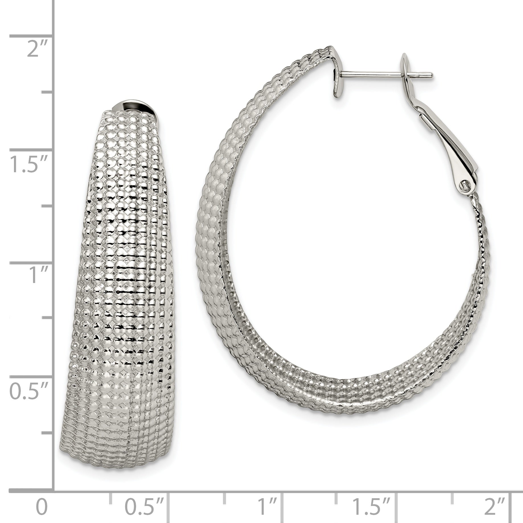 Chisel Stainless Steel Polished and Textured Oval Omega Back Hoop Earrings