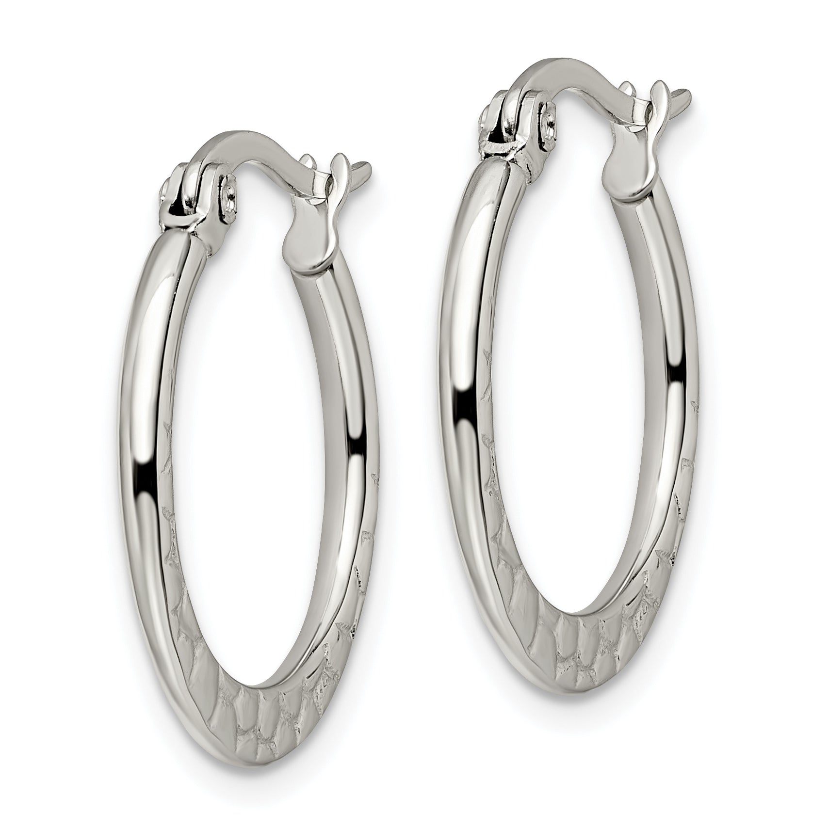 Chisel Stainless Steel Polished and Textured 20mm Diameter Hoop Earrings