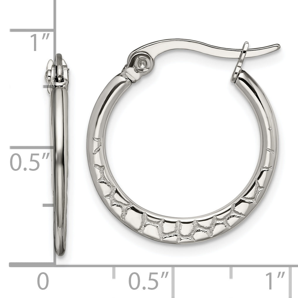 Chisel Stainless Steel Polished and Textured 20mm Diameter Hoop Earrings